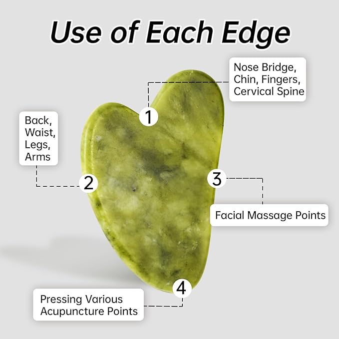 Jade Gua Sha and Face Roller, Real Jade Gua-Sha Stone Facial Tools Set for Reduce Puffiness, Body Guasha Tool for Relieve Neck Tension, Skincare Beauty Massager as Present for Women, Green