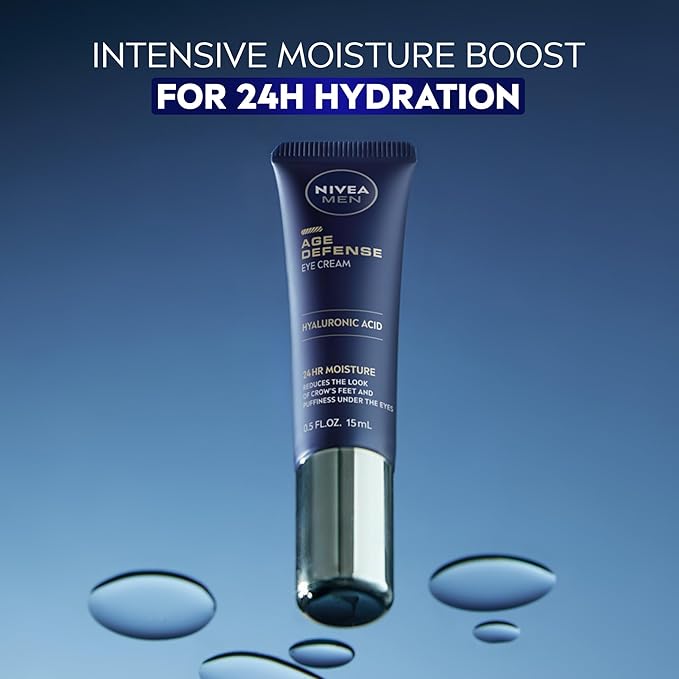 NIVEA Men Age Defense Eye Cream with Hyaluronic Acid, Skin Care Gifts for Dad, 24-Hour Hydrating Under Eye Cream for Men Helps Reduce Look of Crow's Feet, Fine Lines and Dark Circles, 0.5 Fl Oz Tube