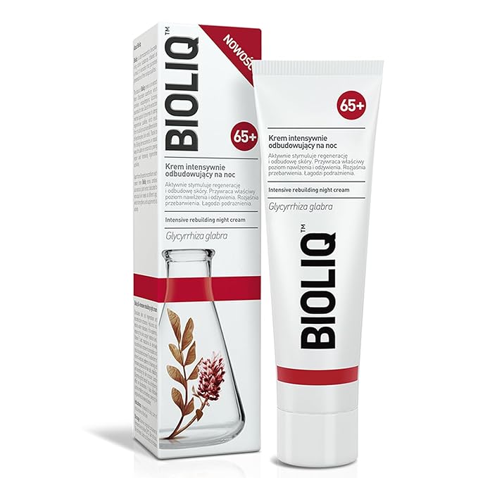 65+ Intensive Rebuilding Night Cream - Hyaluronic Acid, Vitamin A, Licorice Extract for Regeneration, Hydration, and Discoloration - 50 ml