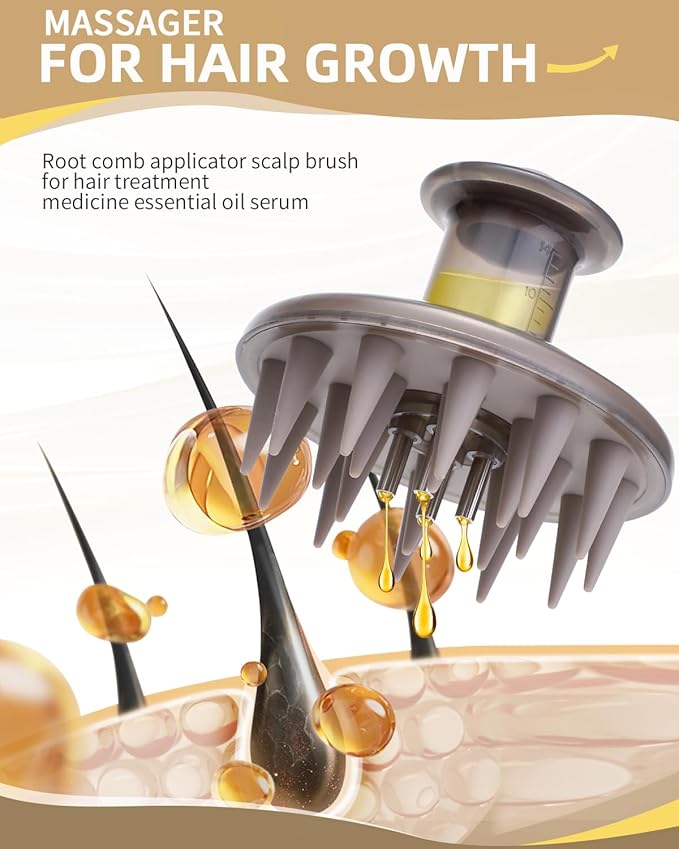 Hair Oil Applicator Brush, Scalp Oil Applicator Hair Oil Dispenser Hair Growth Oil Comb with Silicon Massage TeethScalp Oil Applicator for Scalp Hair Oiling Applicator with Massage Balls