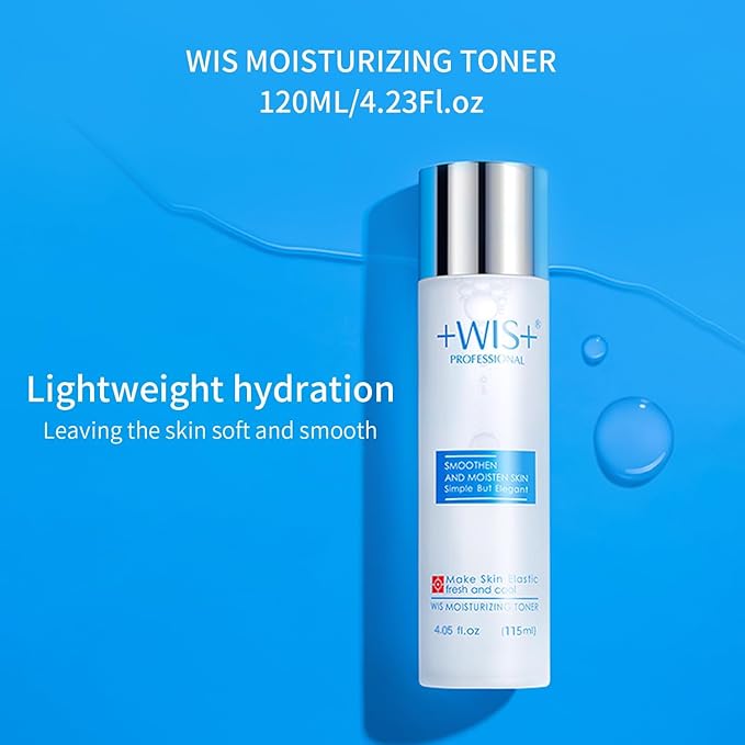 '+WIS+ Moisturizing 4-Piece Skin Care Set - with Facial Cleanser, Toner, Lotion, Cream for for Cleansing, Hydration, Repair and Anti Aging