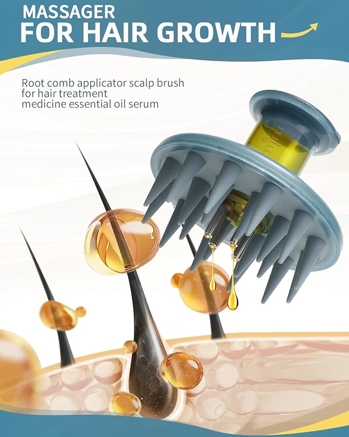 Hair Oil Applicator Brush, Scalp Oil Applicator Hair Oil Dispenser Hair Growth Oil Comb with Silicon Massage TeethScalp Oil Applicator for Scalp Hair Oiling Applicator with Massage Balls