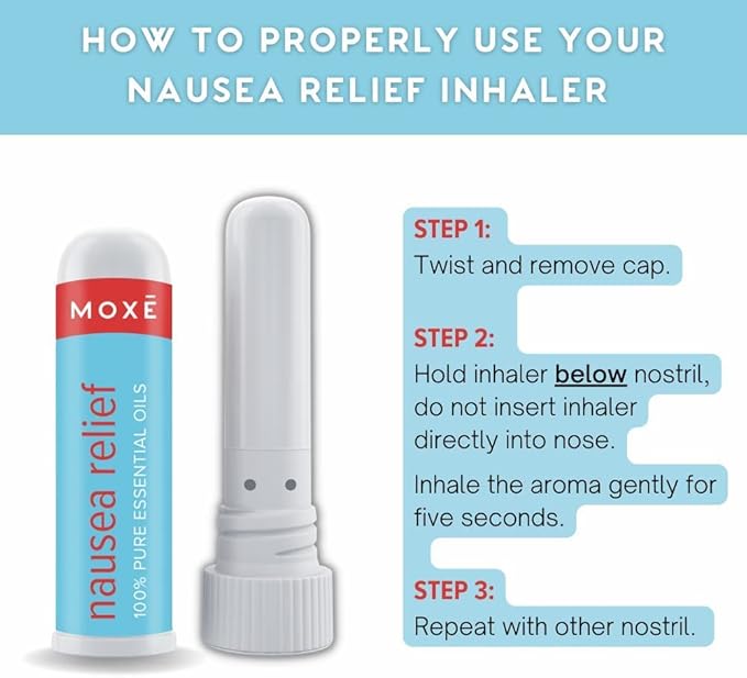 MOXE Nausea Nasal Inhaler Sticks, All Natural Essential Oil Blend, Ginger, Cardamom, Peppermint, Sweet Orange, Upset Stomach, Headaches, Easy-to-Use Portable Aromatherapy, Made in USA, 1 Pack