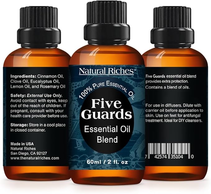 Natural Riches Five Guards Essential Oil Blend Health Shield for Aromatherapy with Clove Cinnamon Lemon Rosemary Eucalyptus Oil 2oz