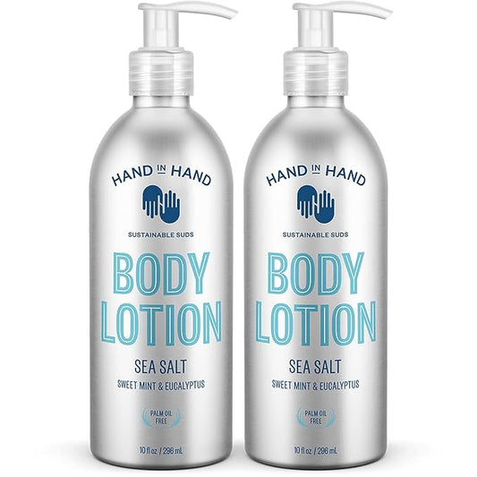 Hand in Hand Moisturizing Body Lotion, Dry Skin Lotion with Shea Butter, 10 Fl Oz, Sweet Mint & Eucalyptus, Sea Salt Scent, 2 Pack