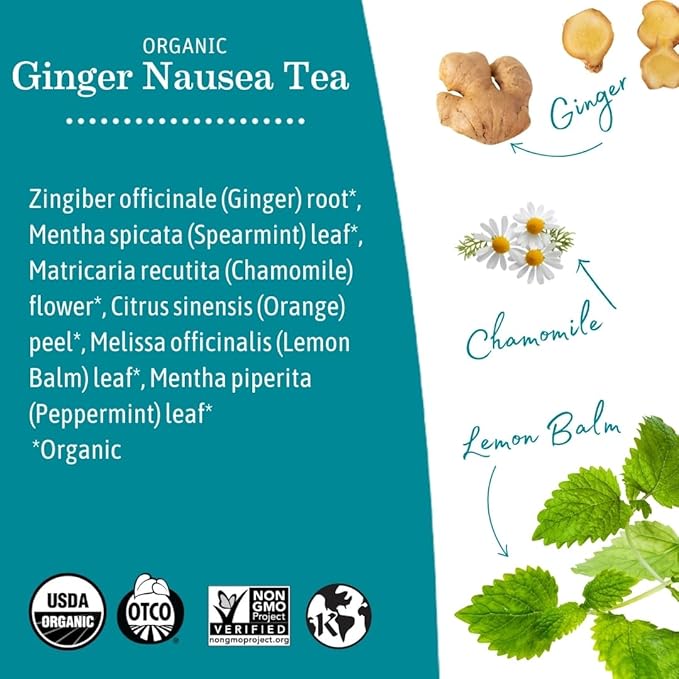 Earth Mama Organic Ginger Nausea™ Tea | Comforts Occasional Nausea + Morning Sickness, 16 Teabags Per Box (3-Pack)