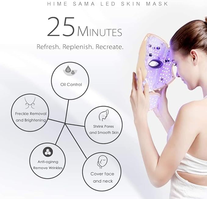LED Face Mask - 7 Color LED Mask for Face and Neck Skin Care, FSA/HSA Eligible, Blue & Red LED Face Mask, Portable Facial Care Mask and Optical Cosmetic Mask for Home and Travel. A-021