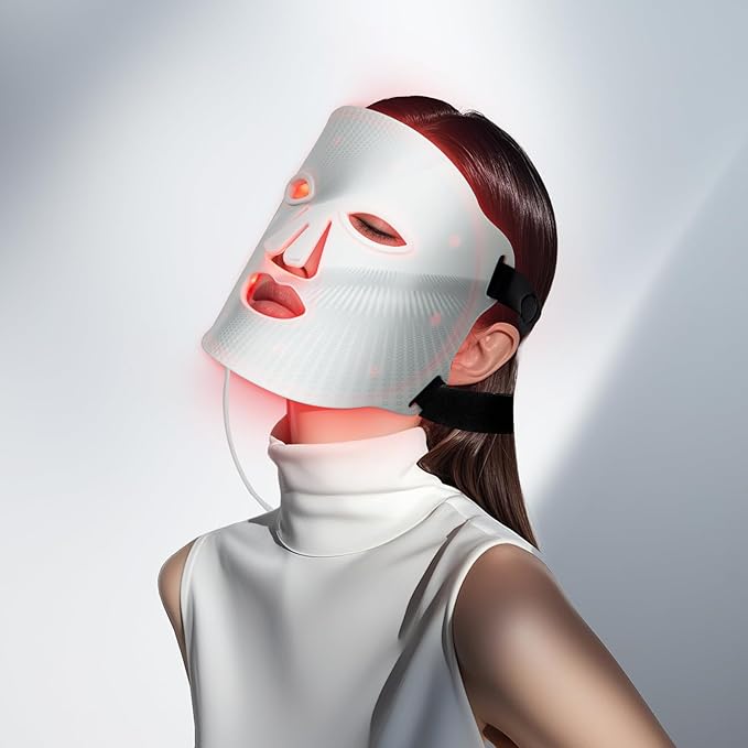 Red Light Mask - 7 Colors Red Light Mask for Face, Facial Skin Care Device with Remote Control, Ergonomic Design and Portable for Home