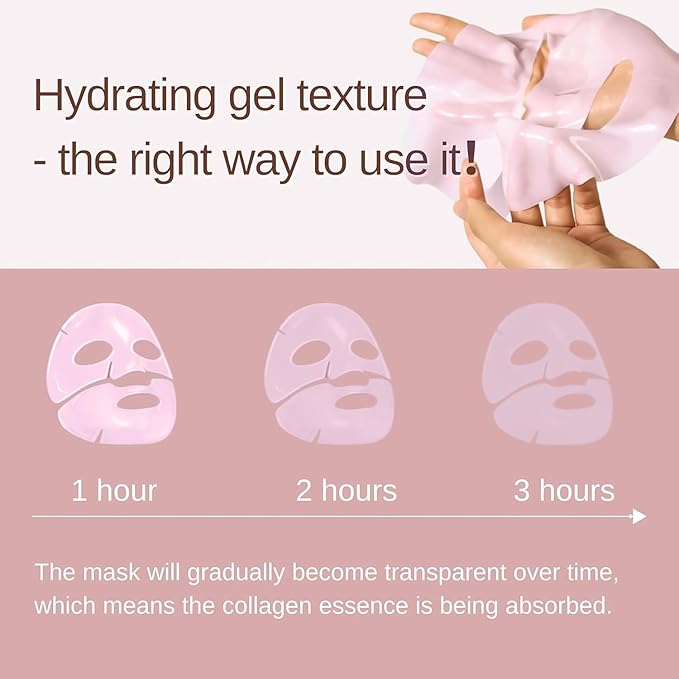 Pink collagen face mask,skin care jelly gel mask,overnight face mask for glass glow skin- elasticity, hydrating, firming and moisturizing,Pore Minimizing, Elasticity Improvement 4Pcs