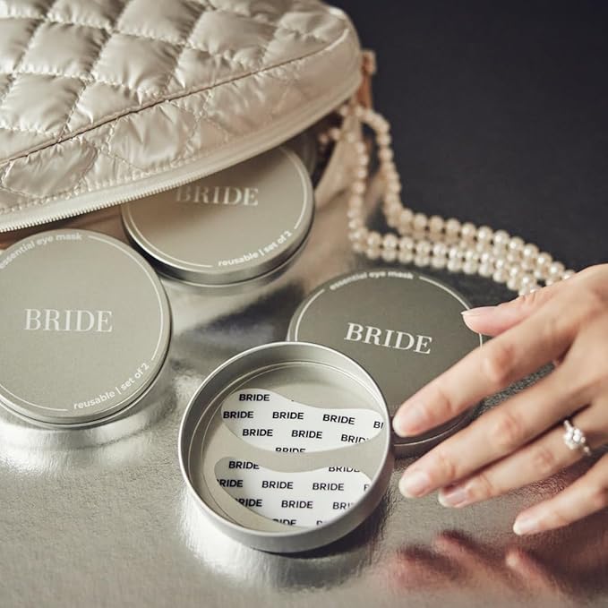 Bride Essential Eye Mask to Treat Dark Circles, Wrinkles and Puffy Eyes, 1 Pair White Reusable Silicone Under Eye Patches with Chic Case for Bridal Shower, Bachelorette and Wedding Gift