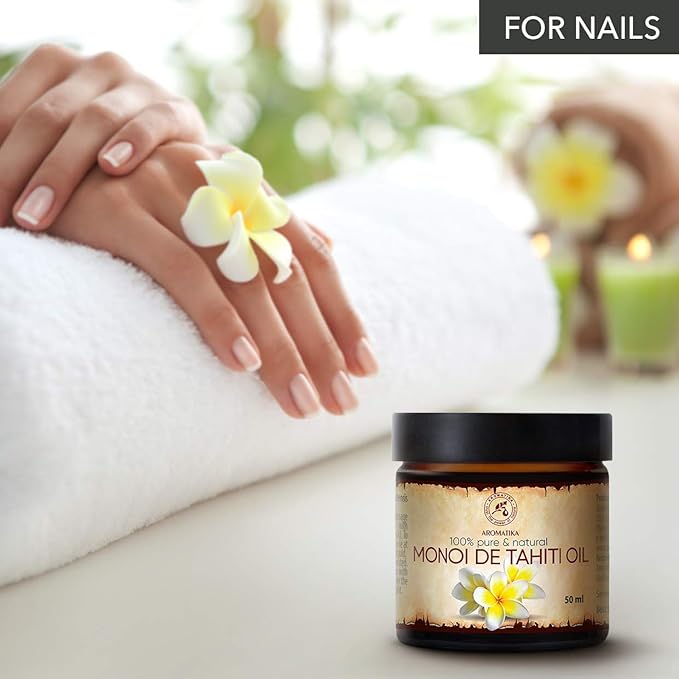 Monoi de Tahiti Carrier Oil 1.7 Fl Oz - Pure & Natural Cold Pressed Monoi Base Oil - Cocos Nucifera - Gardenia Tahitensis - Unrefined Carrier Oil for Essential Oils - Face & Body Care - Massage