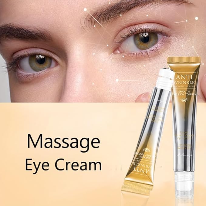 Eye Serum with 8% Glycerin 5% Retinol Hyaluronic Acid for Rapid Puffy Fine Lines Dark Circles Wrinkles, Under Eye Cream with 360° Roller Massage Ball, 0.7 fl. oz, Gold