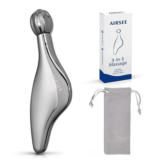 AIRSEE 3-in-1 Gua Sha Massage Tool, Eye Roller, Muscle Scraper, Help Skincare Products Absorb, Anti Aging Treatment, Reduces Wrinkles and Fine Lines, Beauty Tool with Travel Pouch Gifts