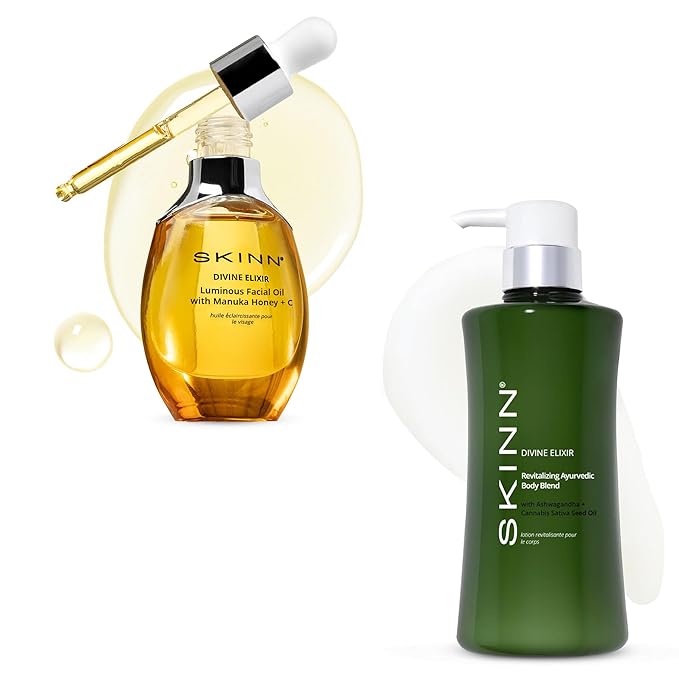 SKINN Luminous Facial Oil & Moisturizing Body Lotion for Dry Skin Skincare Bundle