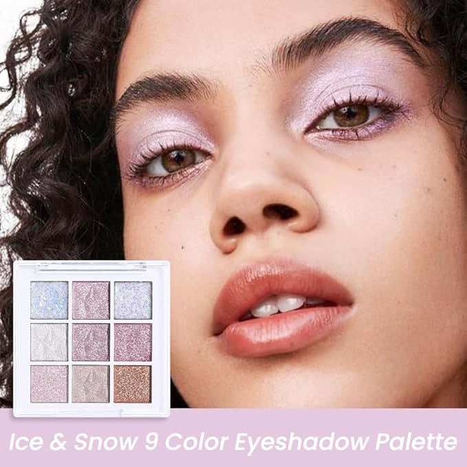 Eye Shadow Palette Makeup,Pink White Purple Glitter Shimmer Sparkle Warm Pastel 9 Colors Eye Shadow Palette,Nude White Cream Eyeshadow Palette Colorful Long Lasting Waterproof Naturing-Looking