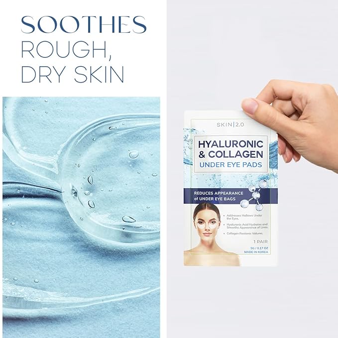 Hyaluronic Acid and Collagen Under Eye Patches - Anti-aging, Reduces Eye Bags & Wrinkles, Firming & Hydrating Eye Pads - Cruelty Free Korean Skin Care - All Skin Types - 5 Pairs