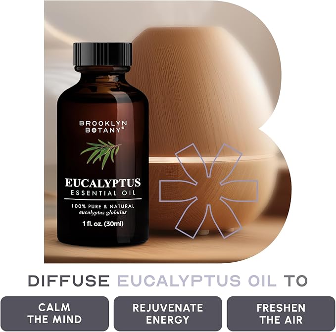 Brooklyn Botany Eucalyptus Essential Oil – 100% Pure and Natural – Premium Grade Oil with Dropper - for Aromatherapy and Diffuser - 1 Fl Oz