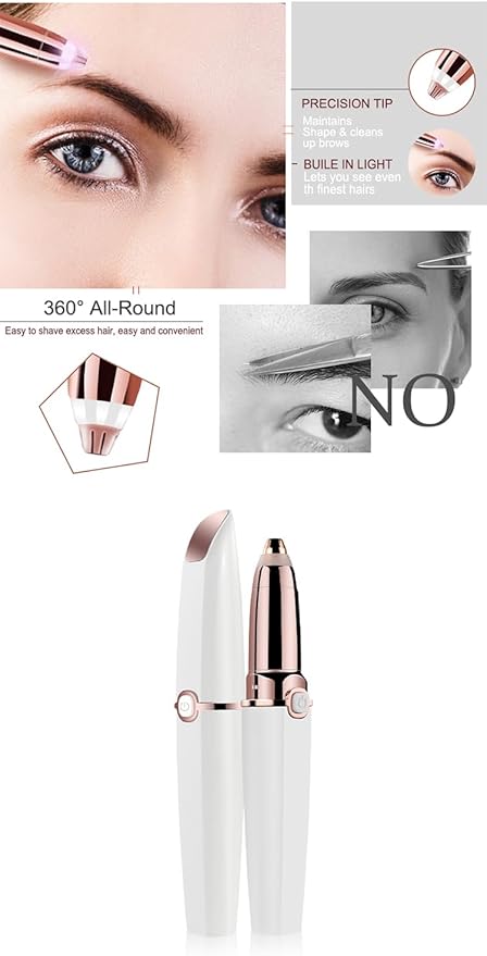 Abhiya's Facial Hair Remover & Eyebrow Trimmer - 2 in 1 Electric Women's Face, Nose & Body Shaver - Painless Epilator - USB Rechargeable with LED Light