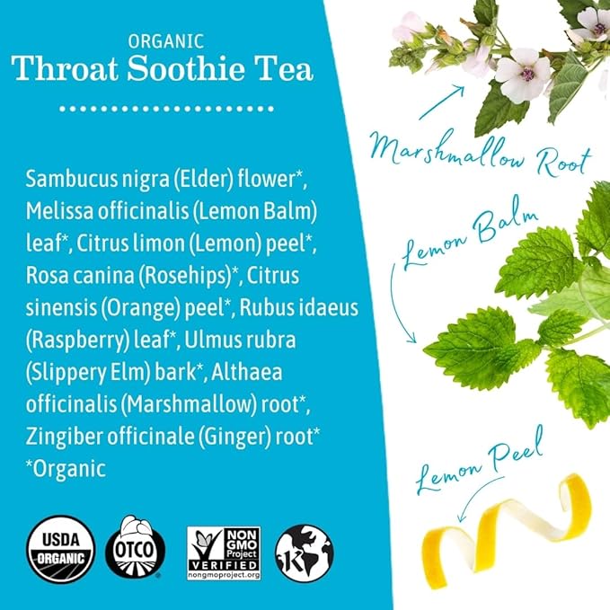 Throat Soothie Tea with Elderflower for Immune Support | Formulated with No Licorice | Safe for Kids & During Pregnancy, 16-Count (Packaging May Vary, 6-Pack)