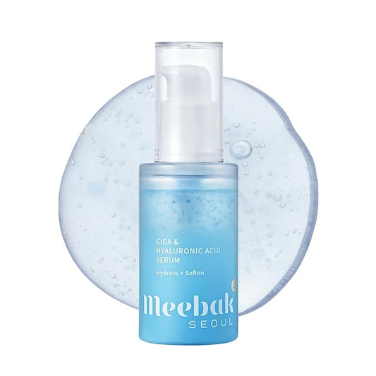 Meebak Cica & Hyaluronic Acid Serum with Vitamin C | Hydrating & Plumping Face Serum | Fine Lines & Dry Skin | Korean Skincare | Suitable for All Skin Types