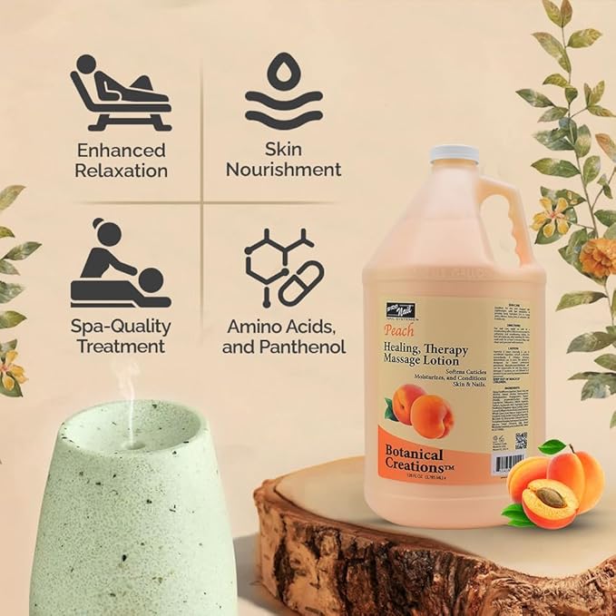 PRO NAIL - Healing Therapy Massage Lotion - Professional Pedicure, Body and Hot Oil Manicure, Infused with Natural Oils, Vitamins, Panthenol and Amino Acids (Peach, 1 Gallon)