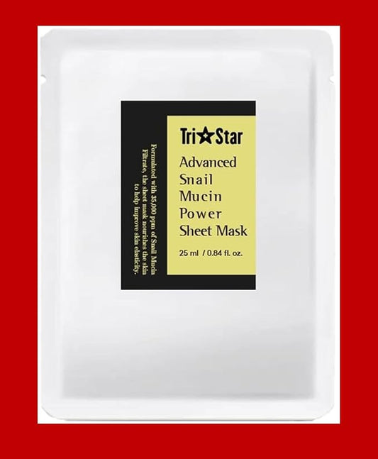Tristar Advanced Snail Mucin Power Sheet Mask, 25ml, Hydrates Skin, Alleviates Skin Redness, Irritation, inflammation. Antioxidant and Anti-Aging Properties. All Natural. 1 Count.