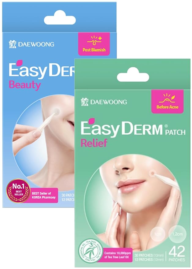 EasyDerm Pimple Patch Duo – 84 Counts | Beauty Hydrocolloid Patch(42ea) + Relief Invisible Patch(42ea) Tea Tree Oil Spot treatment for Zit, Blemish, and Breakout Care | Vegan & Cruelty-Free