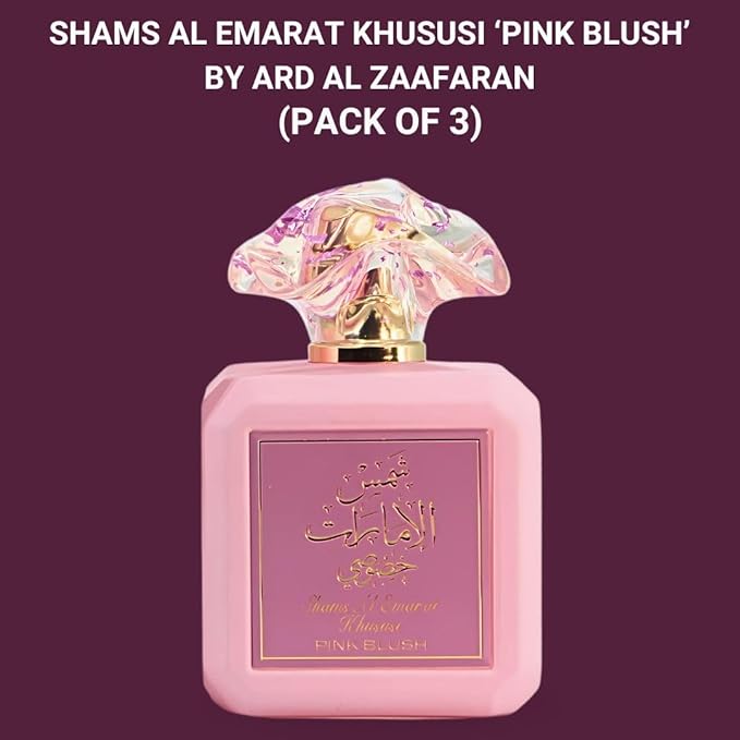 Ard Al Zaafaran Pink Blush Shams Al Emarat Khususi Eau De Parfum For Women Spray 100 ML (3.4 OZ) Long Lasting Arabian Perfumes For Women - Elegant & Sweet Ladies Perfume for Every Occasion (Pack of 3)