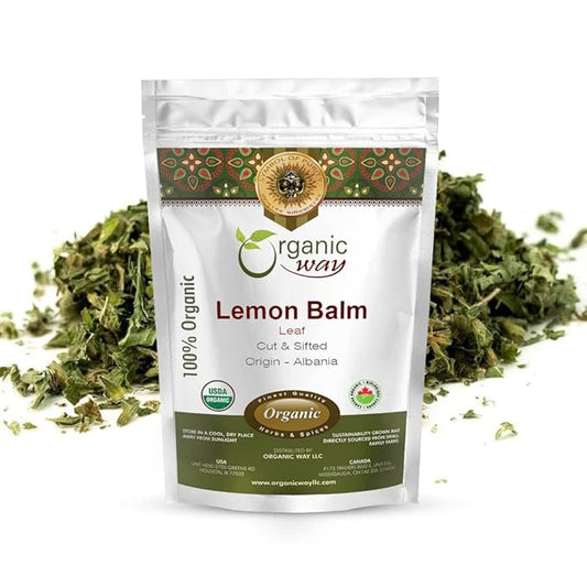 Organic Way Lemon Balm Leaf Cut & Sifted (Melissa officinalis) - Herbal Tea | Organic & Kosher Certified | Vegan | Raw, Non GMO & Gluten Free | USDA Certified | Origin - Albania (1/4LBS / 4Oz)