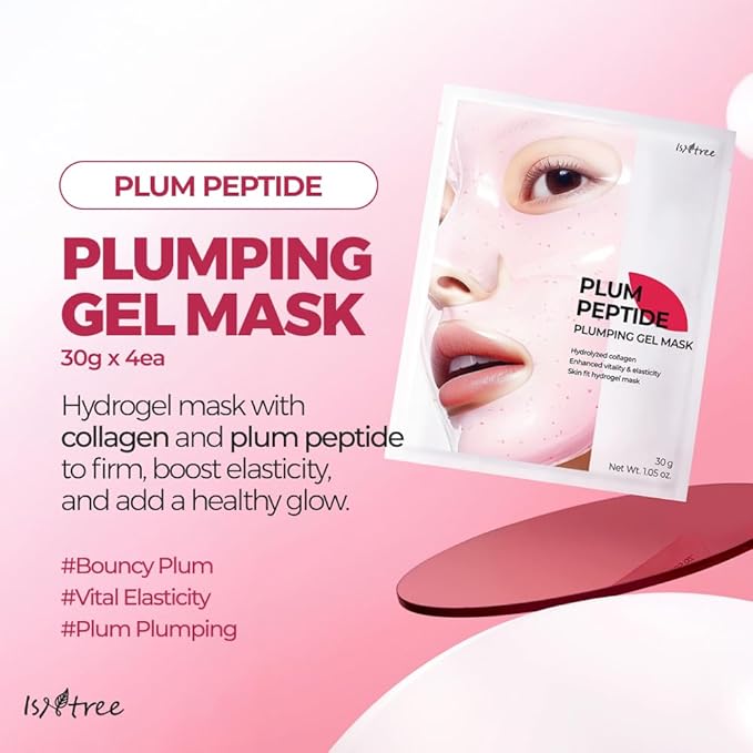 ISNTREE Plum Peptide Booster 2000s 50ml, 1.69 fl oz + Plum Peptide Plumping Gel Mask 30g*4ea