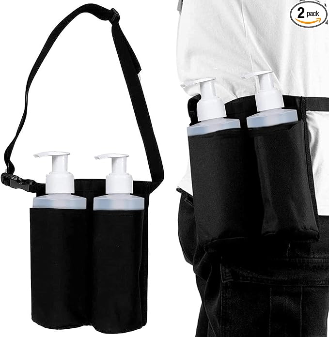 Pacify Massage Holster 2 Pocket, Adjustable Massage Lotion Oil Holster Bottle Bag for Therapist