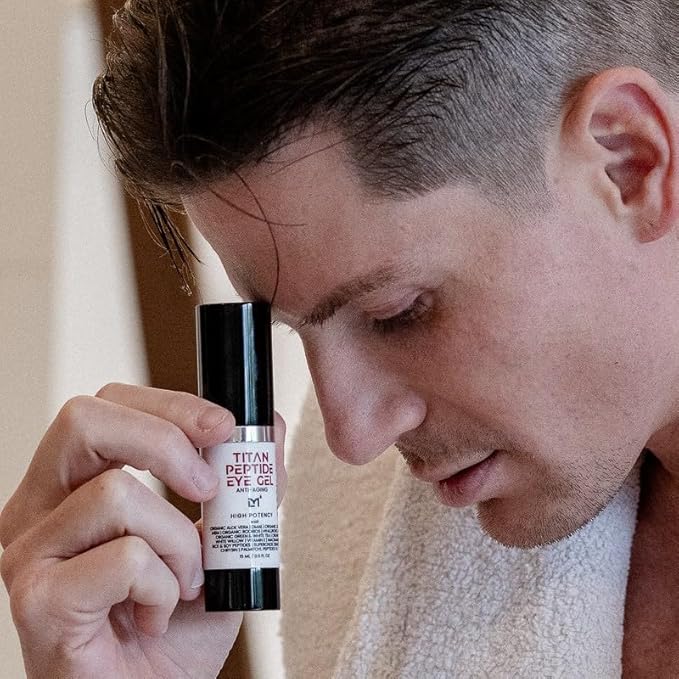 Titan Mens Eye Cream Anti Aging Bags & Dark Circle - Eye Bags Treatment for Men, High Potency Cooling Eye Gel Puffy Eyes Treatment for Men, Peptides, DMAE, MSM, Aloe, Unscented, 0.5 Fl Oz