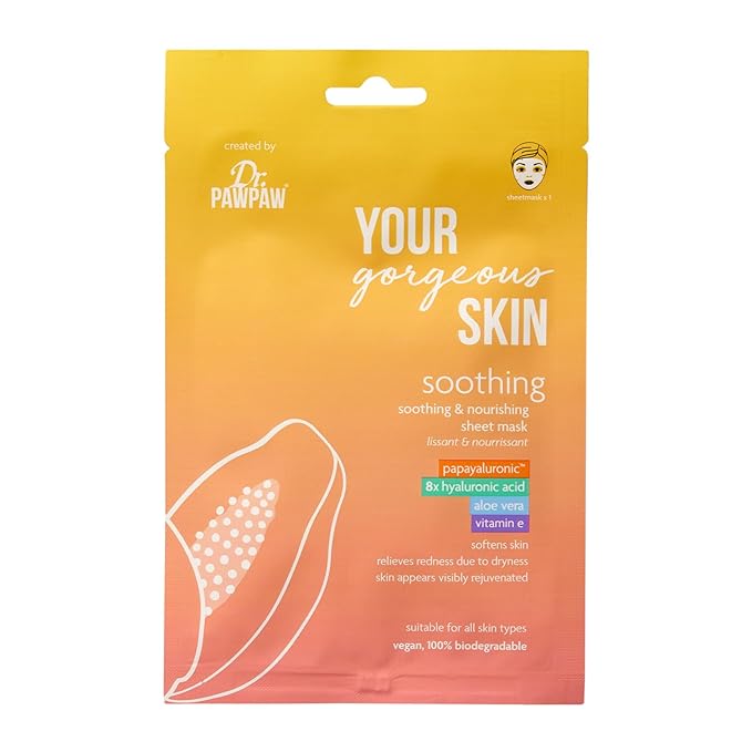Dr. PawPaw Your Gorgeous Skin Soothing Sheet Mask - Face Mask Sheet with Aloe Vera and Vitamin E - Vegan Sheet Masks and Cruelty-Free - 0.84 oz
