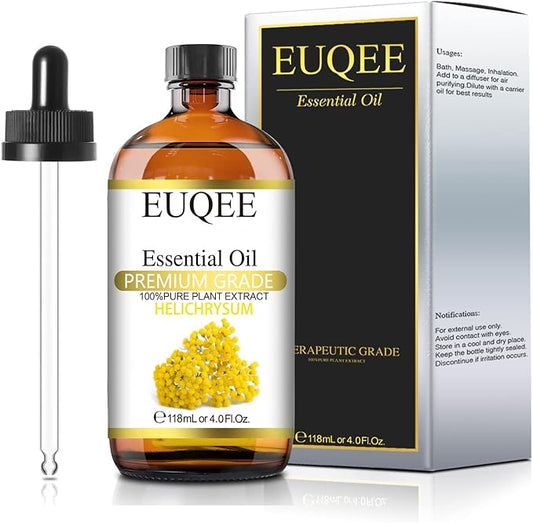Helichrysum Essential Oil 4 oz/118 ml Large Bottle Premium Helichrysum Oil with Glass Dropper - Great for Diffusers, Humidifier, Candle & Soap Making