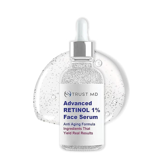RETINOL 1% FACE SERUM - Anti-Wrinkle Serum, Deep Wrinkle Treatment with Hyaluronic Acid, Apple Stem Cells, and Citrus Extract - Serum for Fine Lines, 1 oz Glass Bottle