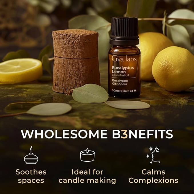 Gya Labs Eucalyptus Lemon Essential Oil for Diffuser - 0.34 Fl Oz - 100% Pure Natural Lemon Eucalyptus Oil for Skin, Candles Making Scent & Aromatherapy