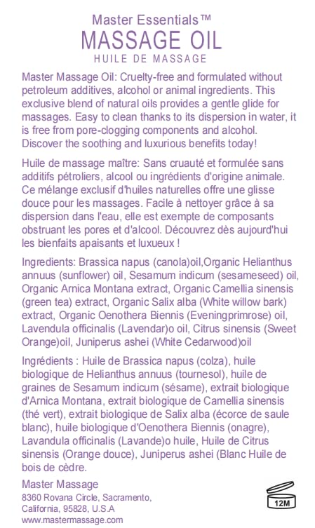 Master Massage Organic Massage Oil - 8 fl oz, Soothing Sense, Water-Soluble, Skin-Nourishing Formula for Relaxation, Ideal for Massage Therapy and Home Use, Pack of 4
