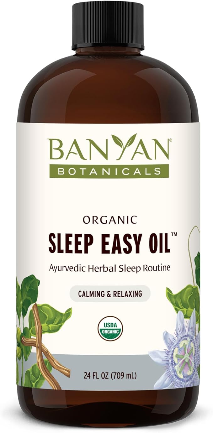 Banyan Botanicals Sleep Easy Oil – Organic Ayurvedic Herbal Massage Oil – Calming & Relaxing Massage Oil with Ashwagandha, Passionflower & Skullcap – 24 oz. – Non GMO Sustainably Sourced Abhyanga Oil