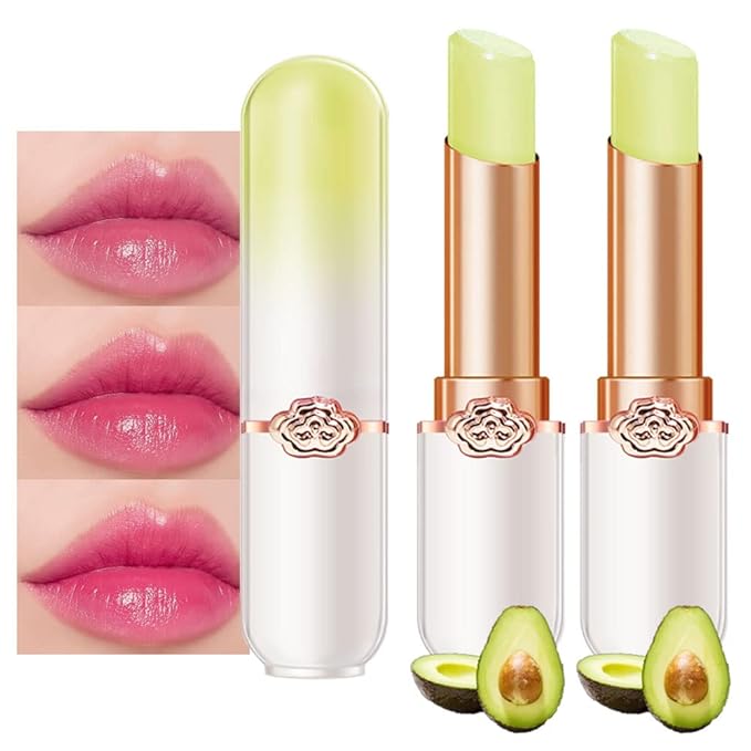 evpct 2Pcs Avocado Tinted Lip Balms PH Lip Color Changing Lipstick Balm Stain Gift Set Queen for Women Girls Korean Mood Long Lasting Color Change Light Pink Lipstick Lip Tint Plumper Gloss