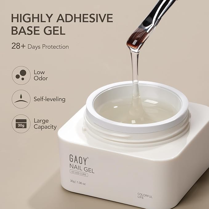 GAOY 30g Builder Base, Clear Nail Builder Gel, 2-in-1 Soak Off UV Gel for Nail Strengthening and Building, UV Light Cure