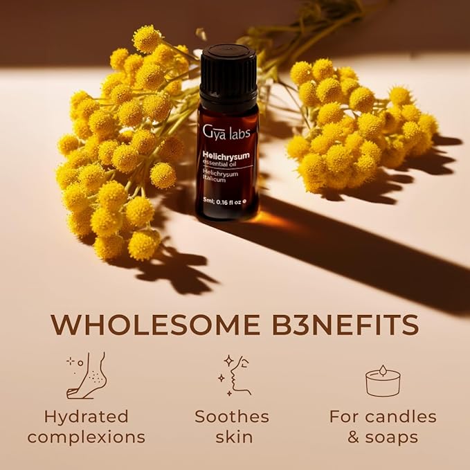 Gya Labs Helichrysum Oil for Skin - Natural Helichrysum Essential for Massages, DIY, Self-Care, Aromatherapy, Soap Making, Candle Making - Sweet, Earthy Scent - 100% Natural (0.17 Fl Oz)