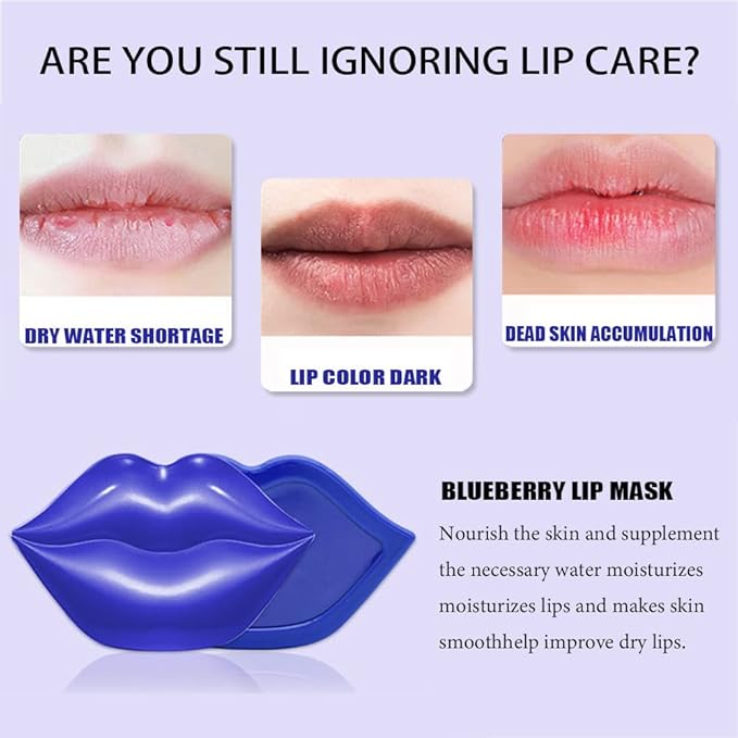 Charm Kiss 20Pcs Moisturizing Lip Mask, Lip Sleep Mask Reduces Lip Lines and Restores Moisture, Lip Mask Effectively Nourishes the Lip Skin, Gel Treatment Lip Masks Plumping Lips Mask Lip Care Products (Blue)