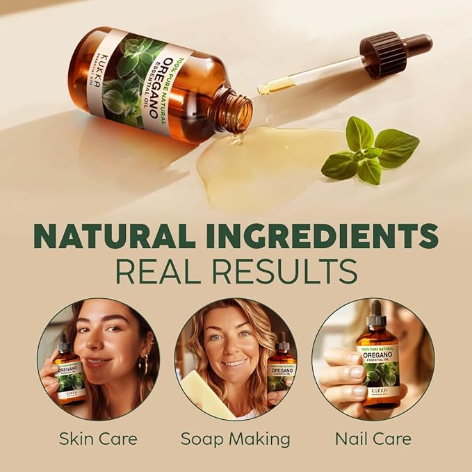 Kukka Oregano Essential Oil for Skin - 4 Fl Oz - 100% Pure Natural, Earthy & Herbaceous Scent, Perfect for Mother's Day Gifts, Diffuser, Nails, Candle & Soap Making DIY
