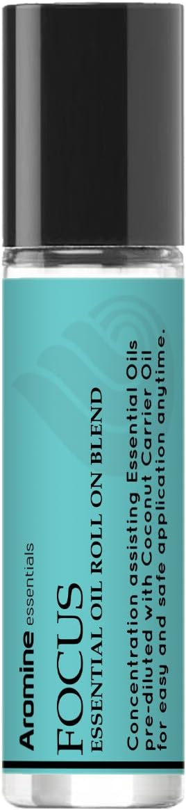 Focus Essential Oil Roll On, Pre-Diluted 10ml (1/3 fl oz), Great Studying Essentials