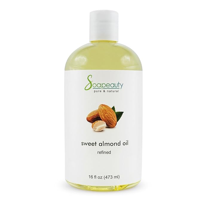 Soapeauty Sweet Almond Oil Cold Pressed Refined | 100% Pure Sweet Available in Bulk | Carrier for Essential Oils, Almond Oil for Skin, Face, and Hair, Soap Making | 16 fl oz