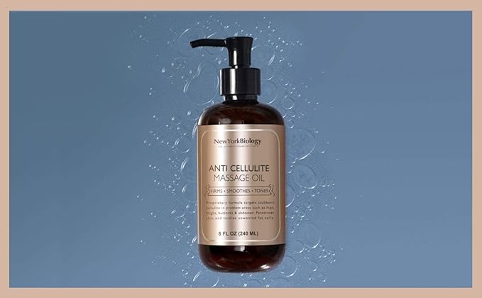 New York Biology Anti Cellulite Massage Oil 8 Fl Oz – Made with 100% Natural Oils – Body Oil for Massage Therapy, Muscle Relaxation and Deep Tissue - Pack of 2