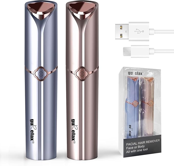 Facial Hair Removal for Women(1 Gold+1 Blue), Gurelax Electric Hair Removal Device, Painless Facial Hair Remover for Chin Upper Lip Peach Fuzz, with a Storage Bag