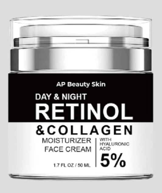 Retinol & Collagen Face Cream, 1.7 fl oz, Day & Night Moisturizer with 5% Hyaluronic Acid