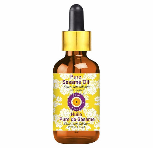 dève herbes Pure Sesame Oil (Sesamum indicum) with Glass Dropper Cold Pressed 30ml (1 oz)