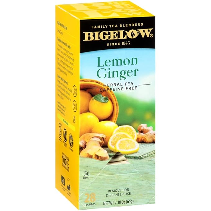 Bigelow Lemon Ginger Herbal Tea Bags 28-Count Boxes (Pack of 6) Lemon Ginger Tea Bags Herbal Tea All Natural Gluten Free